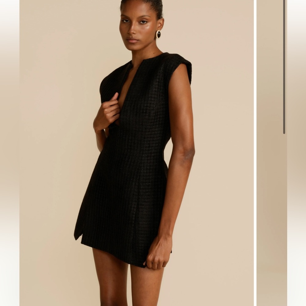 Black Mini Dress with Deep V Neck - Picture 3 of 10